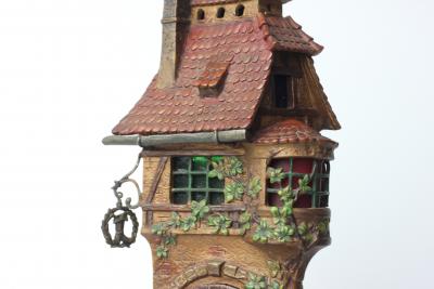 Franz Xavier Bergmann Cobbler House Cold Painted Bronze Lamp by Franz Xavier Bergmann Austria 1910