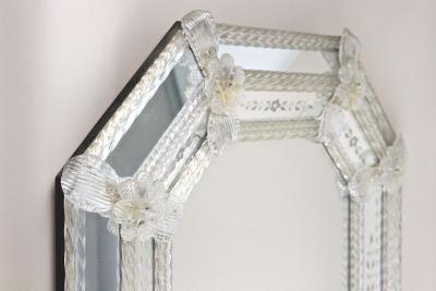 Fratelli Barbini 20th Century Octagonal Murano Glass Mirror With Glass Flowers Italy ca 1970s