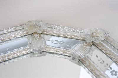 Fratelli Barbini 20th Century Octagonal Murano Glass Mirror With Glass Flowers Italy ca 1970s