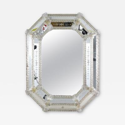 Fratelli Barbini 20th Century Octagonal Murano Glass Mirror With Glass Flowers Italy ca 1970s