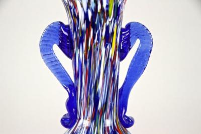 Fratelli Barbini Blue Mid Century Murano Glass Vase by Fratelli Toso Multicolored IT ca 1950
