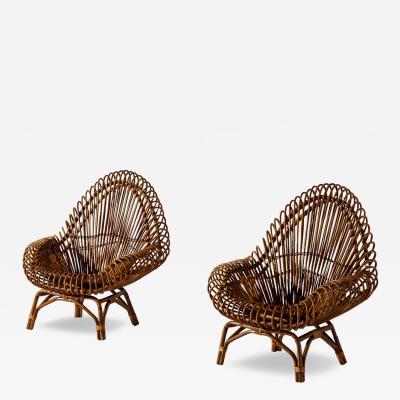 Fratelli Castano Fratelli Castano bamboo and rattan lounge chairs Italy 1960s
