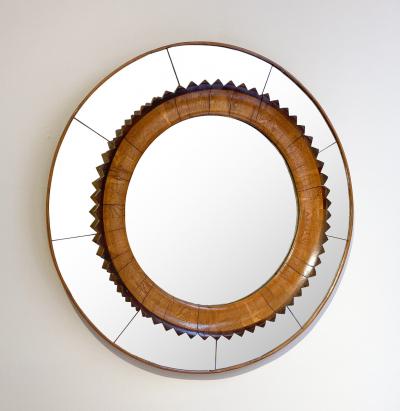 Fratelli Marelli Mid Century Modern Circular Walnut Wall Mirror by Fratelli Marelli Italy 1950s