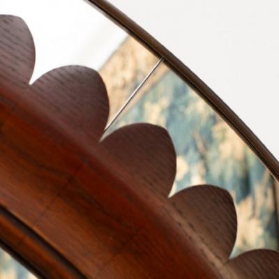 Fratelli Marelli Mid Century Modern Round Walnut and Brass Mirror by Fratelli Marelli