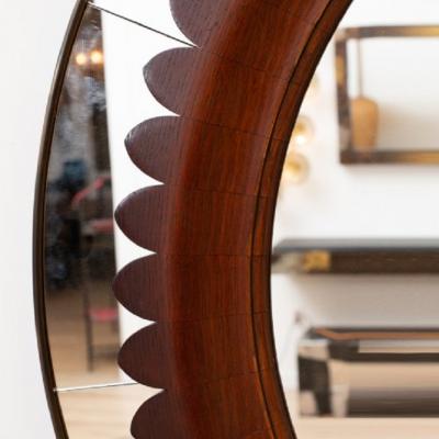 Fratelli Marelli Mid Century Modern Round Walnut and Brass Mirror by Fratelli Marelli