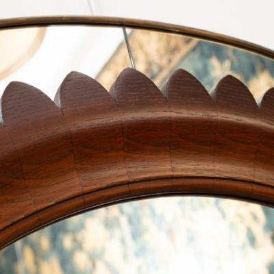 Fratelli Marelli Mid Century Modern Round Walnut and Brass Mirror by Fratelli Marelli