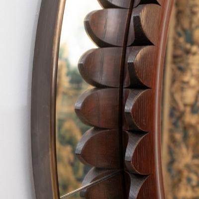 Fratelli Marelli Mid Century Modern Round Walnut and Brass Mirror by Fratelli Marelli