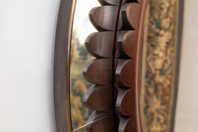 Fratelli Marelli Mid Century Modern Round Walnut and Brass Mirror by Fratelli Marelli