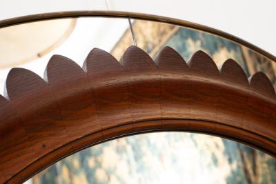Fratelli Marelli Mid Century Modern Round Walnut and Brass Mirror by Fratelli Marelli