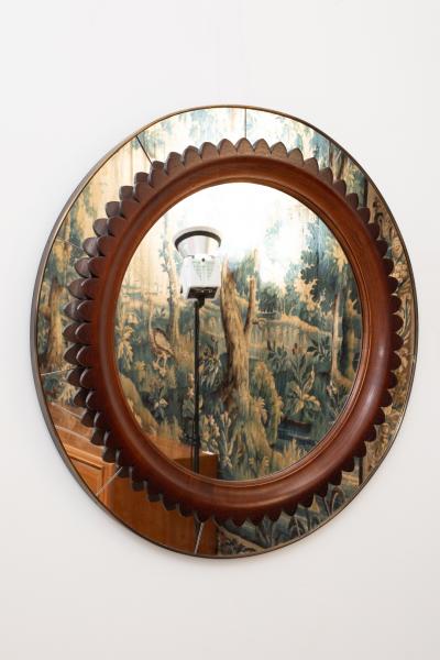 Fratelli Marelli Mid Century Modern Round Walnut and Brass Mirror by Fratelli Marelli