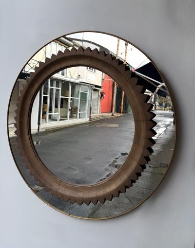 Fratelli Marelli Wood and Brass Mirror by Fratelli Marelli Italy 1950s