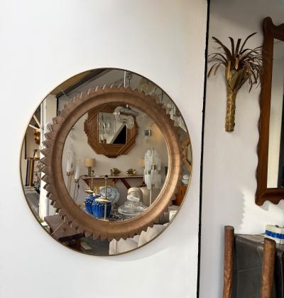 Fratelli Marelli Wood and Brass Mirror by Fratelli Marelli Italy 1950s