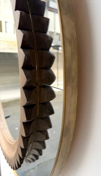 Fratelli Marelli Wood and Brass Mirror by Fratelli Marelli Italy 1950s