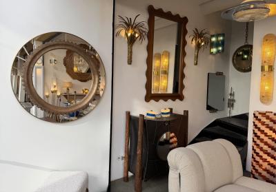 Fratelli Marelli Wood and Brass Mirror by Fratelli Marelli Italy 1950s