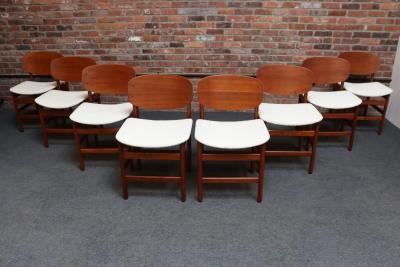Fratelli Saporiti Set of Eight Italian Modern Shell Dining Chairs in Teak and Boucl by Saporiti