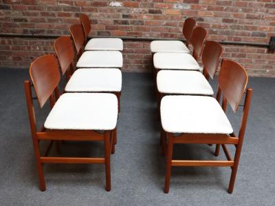 Fratelli Saporiti Set of Eight Italian Modern Shell Dining Chairs in Teak and Boucl by Saporiti