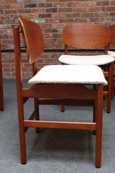 Fratelli Saporiti Set of Eight Italian Modern Shell Dining Chairs in Teak and Boucl by Saporiti