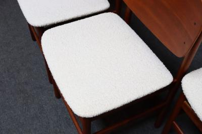 Fratelli Saporiti Set of Eight Italian Modern Shell Dining Chairs in Teak and Boucl by Saporiti