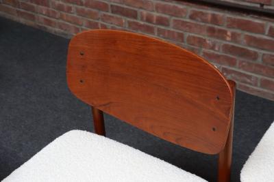 Fratelli Saporiti Set of Eight Italian Modern Shell Dining Chairs in Teak and Boucl by Saporiti
