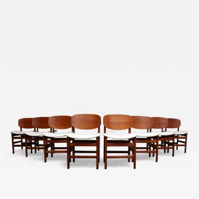 Fratelli Saporiti Set of Eight Italian Modern Shell Dining Chairs in Teak and Boucl by Saporiti
