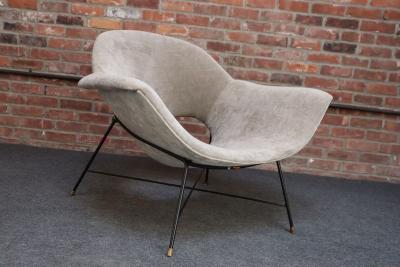 Fratelli Saporiti Wide Vintage Italian Metal and Velvet Lounge Chair by Augusto Bozzi for Saporiti