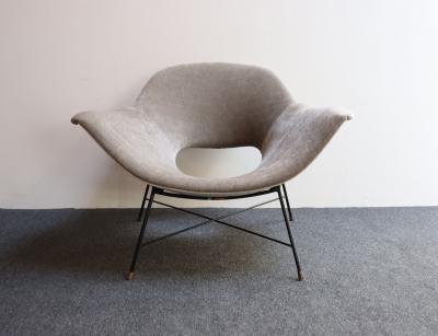 Fratelli Saporiti Wide Vintage Italian Metal and Velvet Lounge Chair by Augusto Bozzi for Saporiti