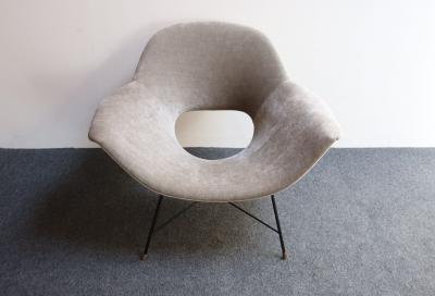 Fratelli Saporiti Wide Vintage Italian Metal and Velvet Lounge Chair by Augusto Bozzi for Saporiti