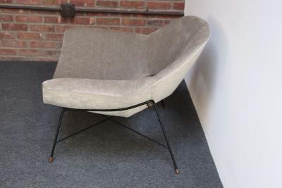 Fratelli Saporiti Wide Vintage Italian Metal and Velvet Lounge Chair by Augusto Bozzi for Saporiti