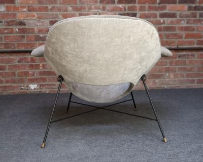 Fratelli Saporiti Wide Vintage Italian Metal and Velvet Lounge Chair by Augusto Bozzi for Saporiti