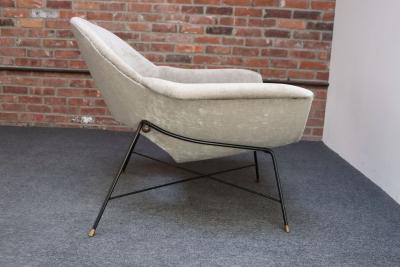 Fratelli Saporiti Wide Vintage Italian Metal and Velvet Lounge Chair by Augusto Bozzi for Saporiti