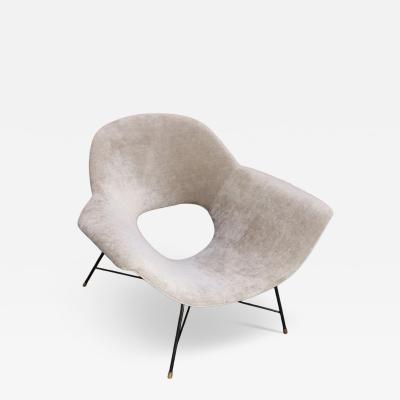 Fratelli Saporiti Wide Vintage Italian Metal and Velvet Lounge Chair by Augusto Bozzi for Saporiti