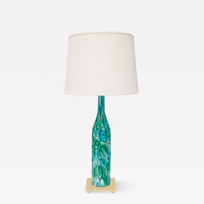 Fratelli Toso Fratelli Toso Art Glass Table Lamp with Green and Blue Murrhines 1959