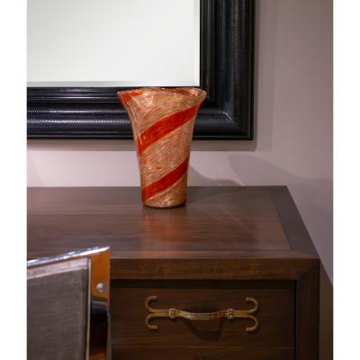 Fratelli Toso Fratelli Toso Glass Vase With Red Spiral and Avventurine 1950s