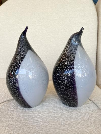 Fratelli Toso Pair of Penguin Murano Glass Lamps Italy 1980s