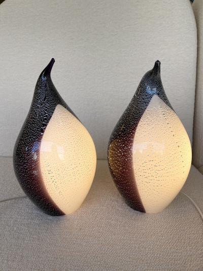 Fratelli Toso Pair of Penguin Murano Glass Lamps Italy 1980s