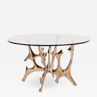 Fred Brouard Aquarius III table base in polished bronze with glass top Fred Brouard 