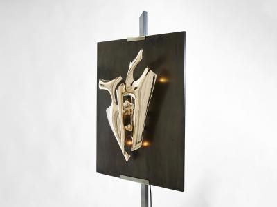 Fred Brouard Signed Fred Brouard steel bronze sculpture chevalet wall lamp 1976