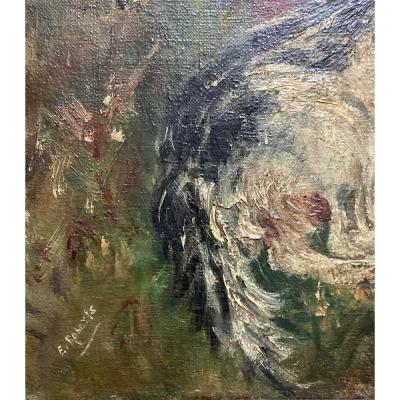 Fred E Robertson Antique Folk Art Hunt Scene With Dogs Oil Painting E Roberts