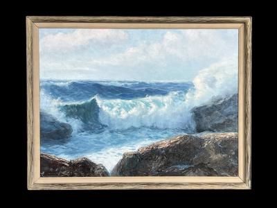 Fred Pye Fred Pye Signed Rocky Seascape Painting Maine Oil on Canvas