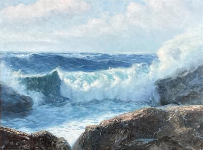 Fred Pye Fred Pye Signed Rocky Seascape Painting Maine Oil on Canvas