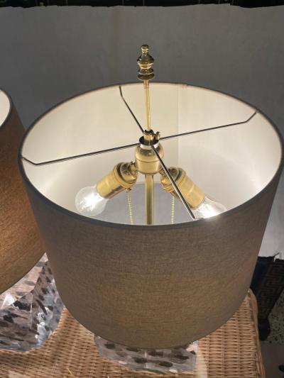 Freda Koblick Lucite Layered Hexagonal Block Lamps Pair by Freda Koblick