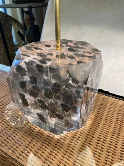 Freda Koblick Lucite Layered Hexagonal Block Lamps Pair by Freda Koblick