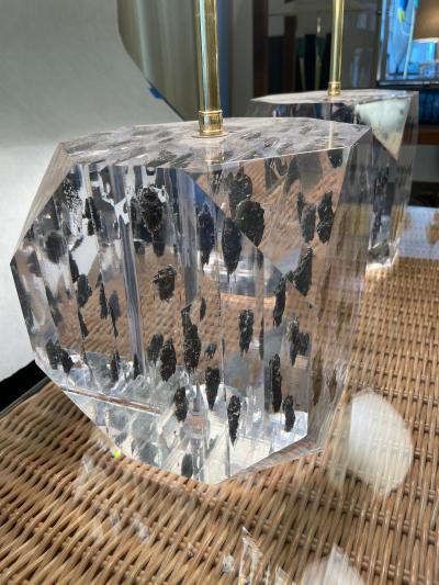 Freda Koblick Lucite Layered Hexagonal Block Lamps Pair by Freda Koblick