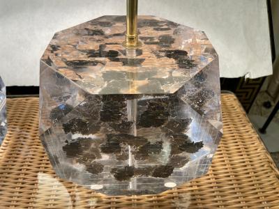 Freda Koblick Lucite Layered Hexagonal Block Lamps Pair by Freda Koblick