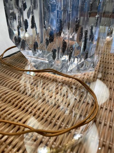 Freda Koblick Lucite Layered Hexagonal Block Lamps Pair by Freda Koblick