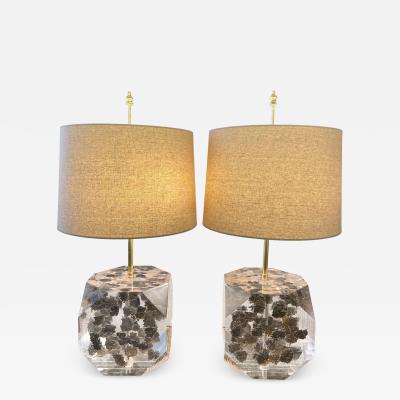 Freda Koblick Lucite Layered Hexagonal Block Lamps Pair by Freda Koblick