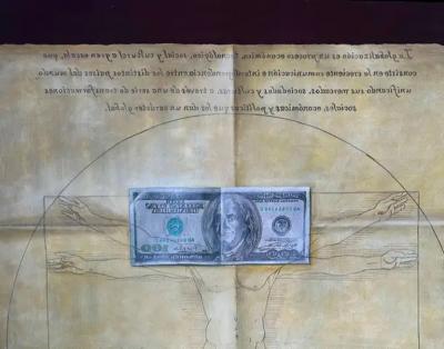 Freddy Ross Mixed Media Painting After Roman Vitruvius 1stC BC Writings