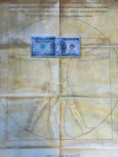 Freddy Ross Mixed Media Painting After Roman Vitruvius 1stC BC Writings
