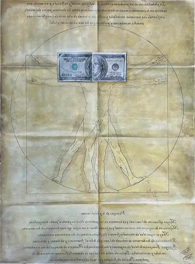 Freddy Ross Mixed Media Painting After Roman Vitruvius 1stC BC Writings