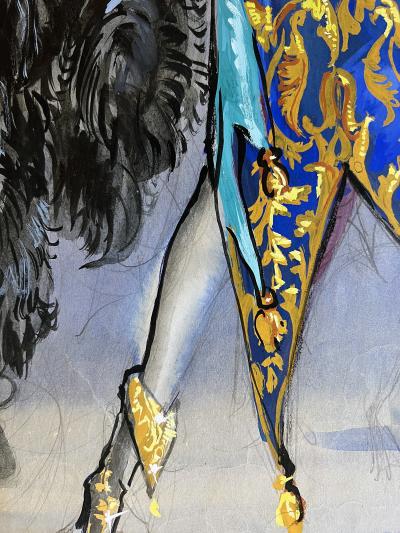 Freddy Wittop Show Girl with Fantasy Horse Fashion Illustration in Blue and Black